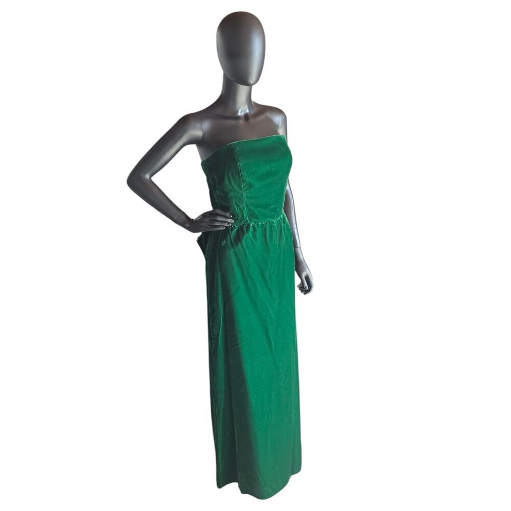 Vintage Green Velvet Strapless Satin Back Detail Party Dress - Picture 2 of 10